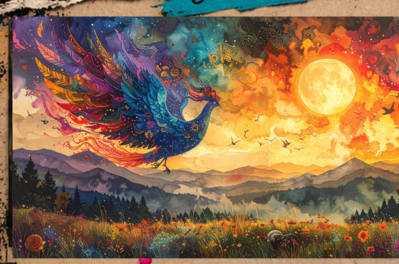 Phoenix rising over mountains — AI portrait